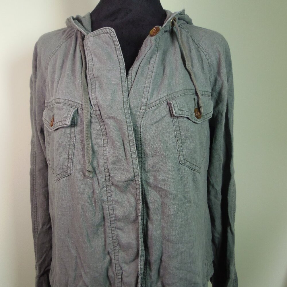 Vintage Union Bay Linen Blend Long Sleeve Hooded Top Military Outdoors Steampunk